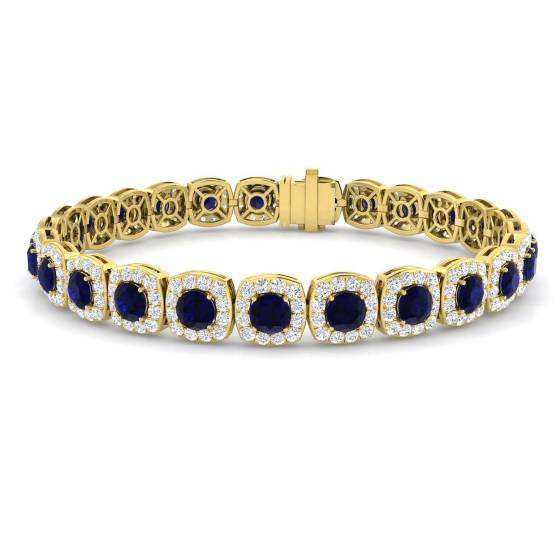 Armband mit rundem, blauem Saphir (10,85 ct, VS/E-F) und runden Diamanten