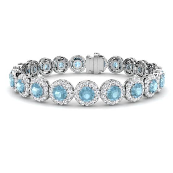 Armband mit rundem Aquamarin (12,55 ct, VS/E-F) und runden Diamanten