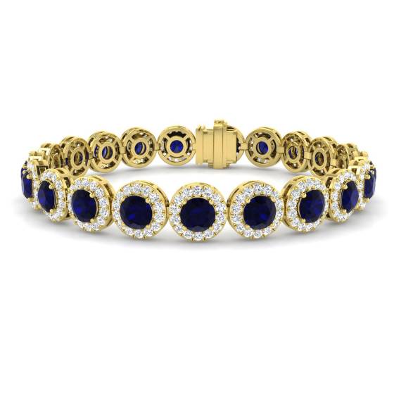 Armband mit rundem, blauem Saphir (16,10 ct, VS/E-F) und runden Diamanten