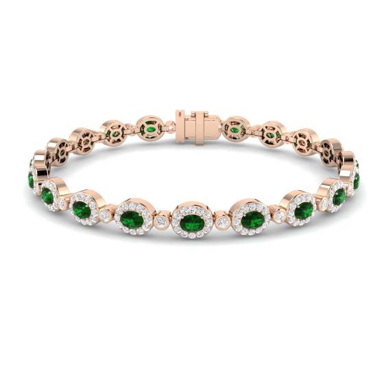 Armband mit ovalem Smaragd (5,55 ct, VS/E-F) und rundem Diamanten im Halo-Design