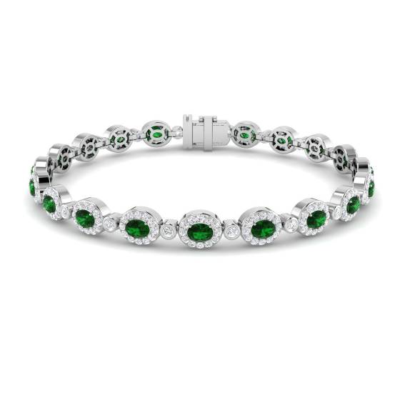 Armband mit ovalem Smaragd (5,55 ct, VS/E-F) und rundem Diamanten im Halo-Design
