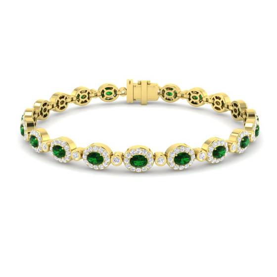 Armband mit ovalem Smaragd (5,55 ct, VS/E-F) und rundem Diamanten im Halo-Design