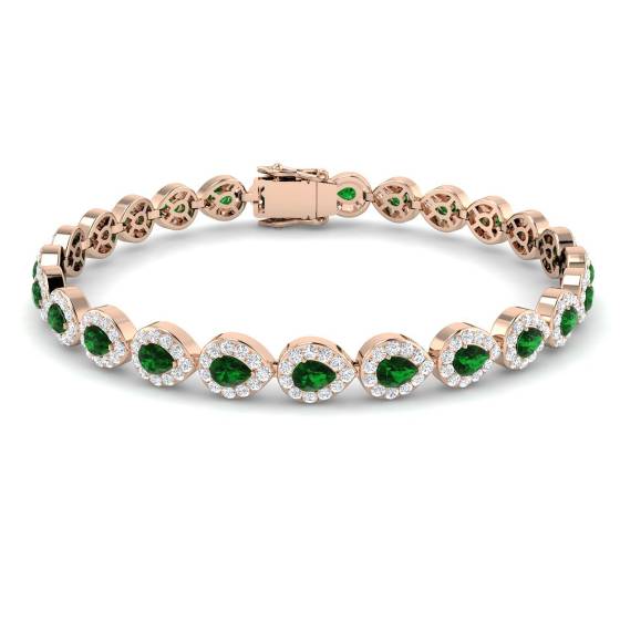 Armband mit 5,75 ct VS/E-F Birnenschliff-Smaragd und rundem Diamant-Halo