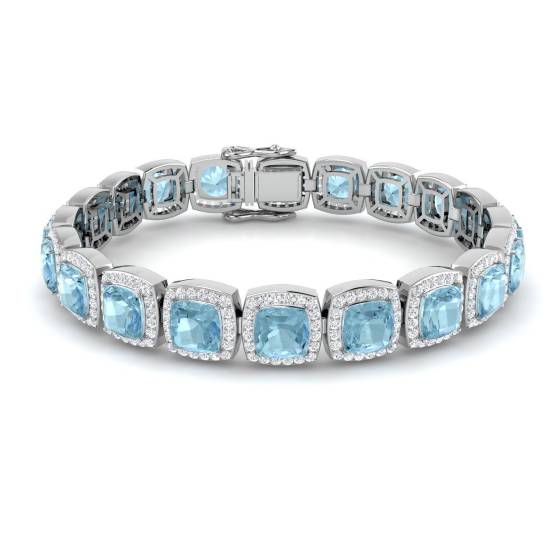 Armband mit 20,70 ct VS/E-F Kissen-Aquamarin und rundem Diamant-Halo