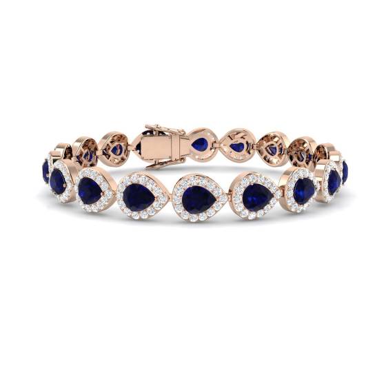 Armband mit birnenförmigem, blauem Saphir (16,20 ct, VS/E-F) und runden Diamanten