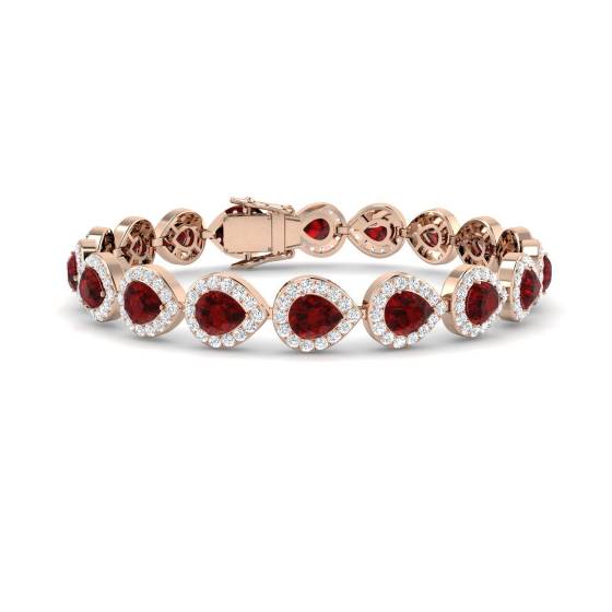 Armband mit birnenförmigem Rubin (16,20 ct, Reinheitsgrad VS/E-F) und rundem Diamanten im Halo-Design