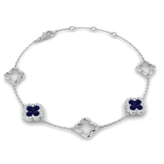 0,85 ct VS/E-F Runder blauer Saphir und Diamanten Designer-Armband