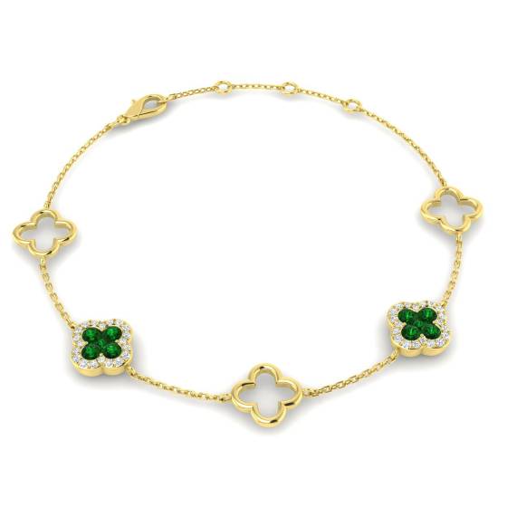 0,70 ct VS/E-F Runder Smaragd und Diamanten Designer-Armband