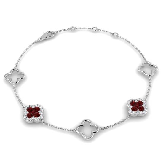 0,75 ct VS/E-F Designer-Armband im Kleeblatt-Stil mit rundem Rubin und Diamanten