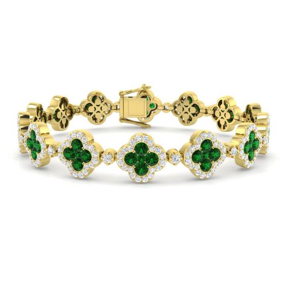8,10 ct VS/E-F Designer-Armband im Kleeblatt-Stil mit rundem Smaragd und Diamanten