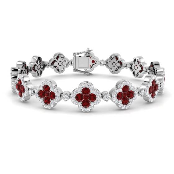 Armband im Kleeblatt-Stil mit runden Diamanten (8,60 ct, VS/E-F) und Rubinen