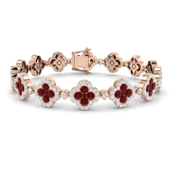 Armband im Kleeblatt-Stil mit runden Diamanten (8,60 ct, VS/E-F) und Rubinen