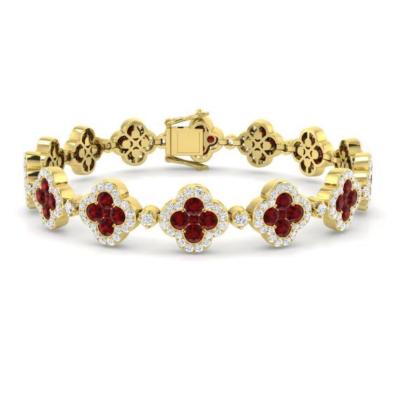 Armband im Kleeblatt-Stil mit runden Diamanten (8,60 ct, VS/E-F) und Rubinen