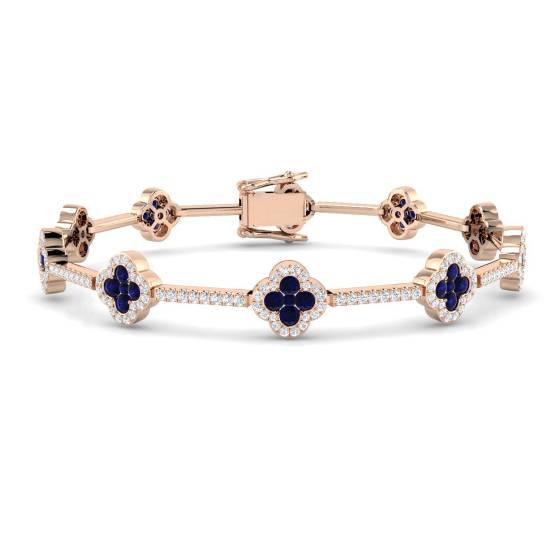 Designerarmband mit 3,30 ct VS/E-F rundem blauen Saphir und runden Diamanten