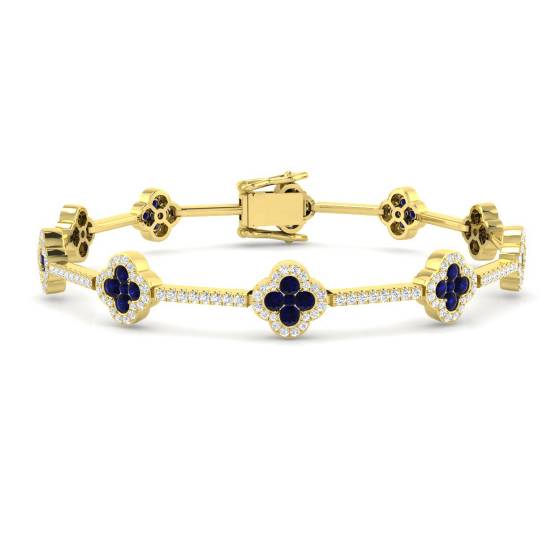 Designerarmband mit 3,30 ct VS/E-F rundem blauen Saphir und runden Diamanten