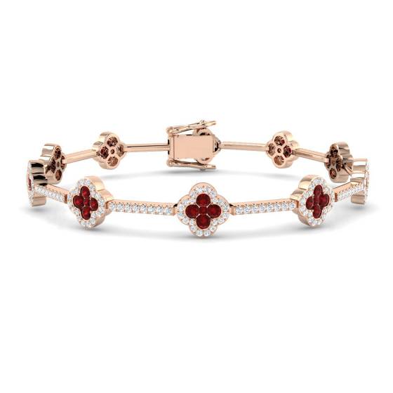 3,45 ct VS/E-F Runder Rubin und Diamanten Designer-Armband