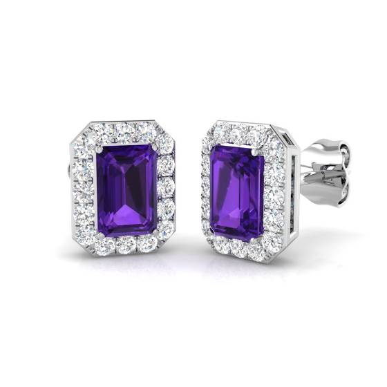 Ohrringe mit smaragdgeschliffenem Amethyst und rundem Diamanten
