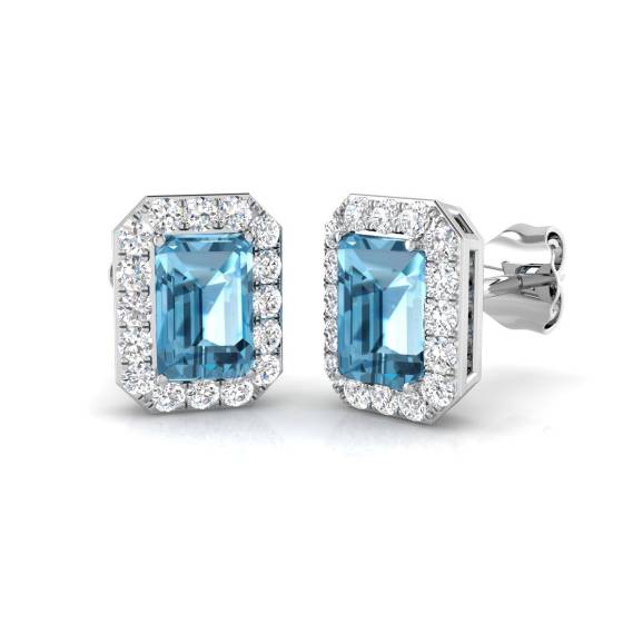 Ohrringe mit blauem Topas, Smaragd und rundem Diamanten