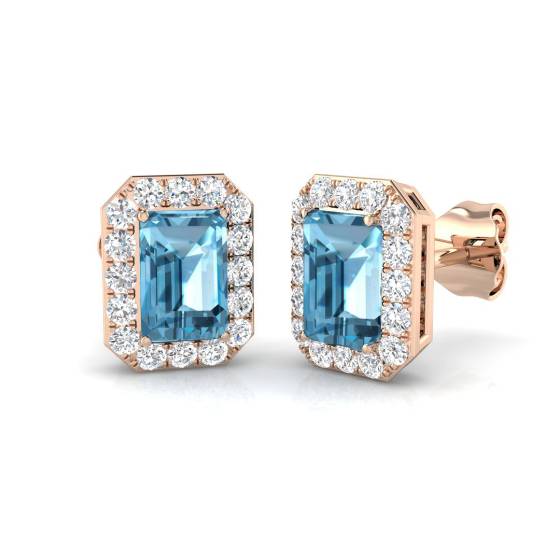 Ohrringe mit blauem Topas, Smaragd und rundem Diamanten