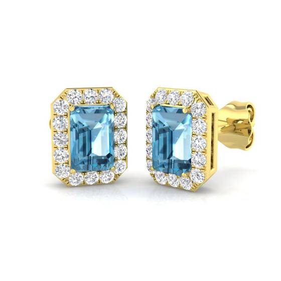 Ohrringe mit blauem Topas, Smaragd und rundem Diamanten