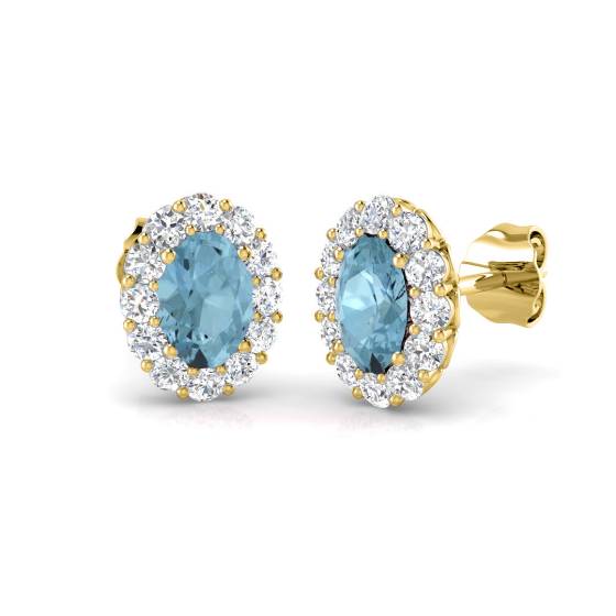 Ovale Aquamarin- und runde Diamant-Halo-Ohrringe