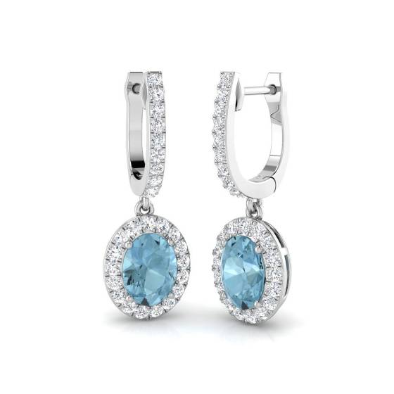 Ohrhänger mit ovalem und rundem Aquamarin-Diamant-Halo