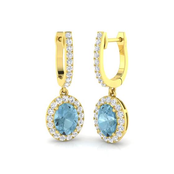 Ohrhänger mit ovalem und rundem Aquamarin-Diamant-Halo