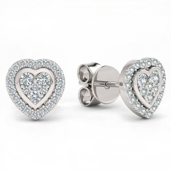 0,30 ct VS/E-F Runde Diamant-Herz-Halo-Ohrringe
