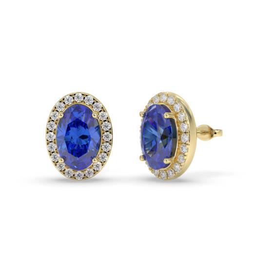 4,00 ct VS/E-F Ovale Tansanit- und runde Diamant-Halo-Ohrringe