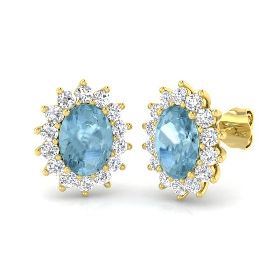 Ovale Aquamarin- und runde Diamant-Halo-Ohrringe