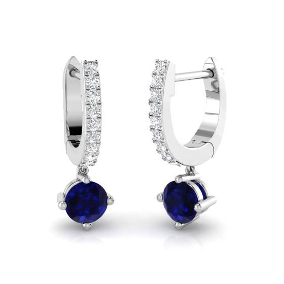Runde Ohrhänger mit blauem Saphir und rundem Diamanten