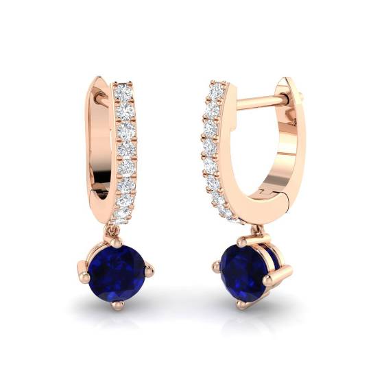 Runde Ohrhänger mit blauem Saphir und rundem Diamanten