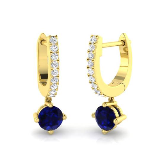 Runde Ohrhänger mit blauem Saphir und rundem Diamanten