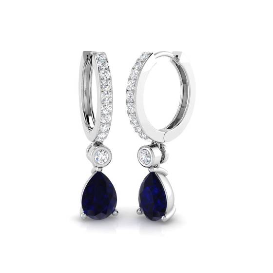 Tropfenohrringe mit birnenförmigem blauem Saphir und rundem Diamanten