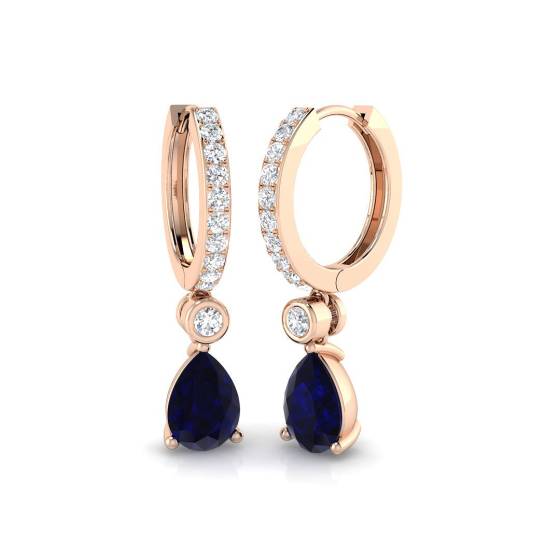 Tropfenohrringe mit birnenförmigem blauem Saphir und rundem Diamanten