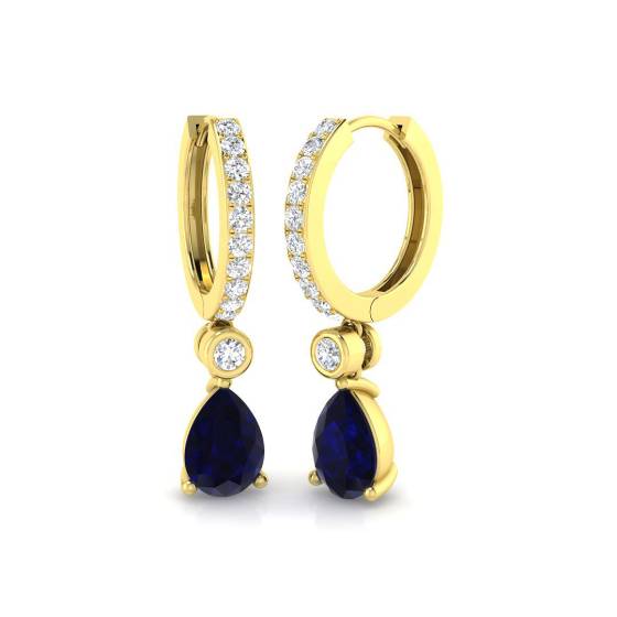 Tropfenohrringe mit birnenförmigem blauem Saphir und rundem Diamanten