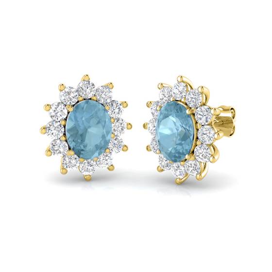 Ovale Aquamarin- und runde Diamant-Halo-Ohrringe