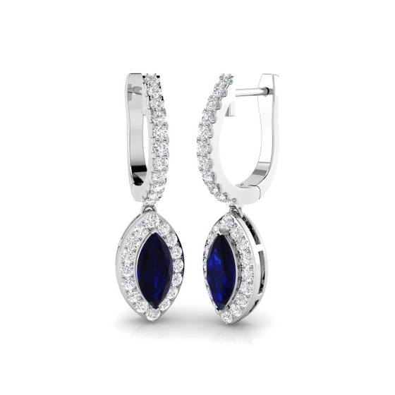Ohrhänger mit blauem Saphir im Marquise-Schliff und rundem Diamant-Halo
