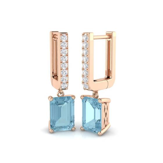Ohrhänger mit Aquamarin, Smaragd und rundem Diamanten