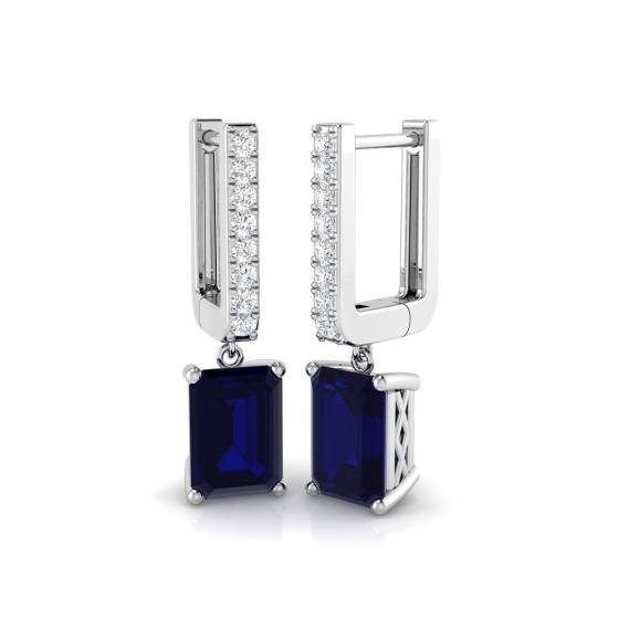 Ohrhänger mit blauem Saphir, Smaragd und rundem Diamanten