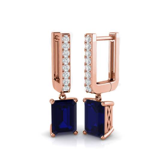 Ohrhänger mit blauem Saphir, Smaragd und rundem Diamanten