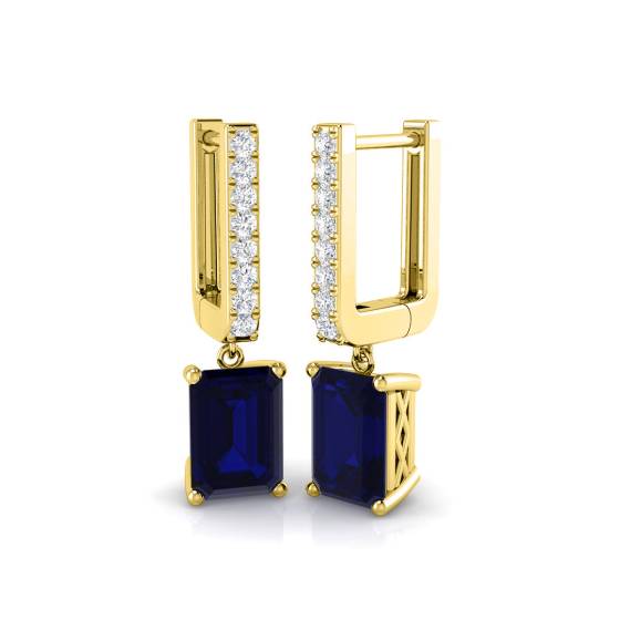 Ohrhänger mit blauem Saphir, Smaragd und rundem Diamanten