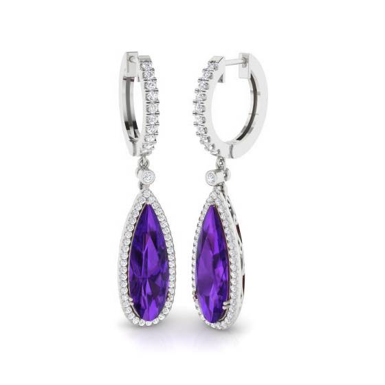 Birnenförmige Amethyst- und runde Diamant-Halo-Ohrhänger