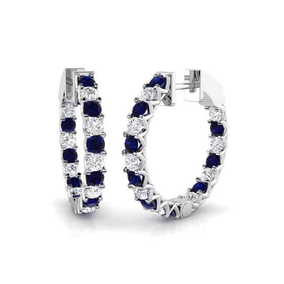 Runde Ohrringe mit blauem Saphir und Diamanten