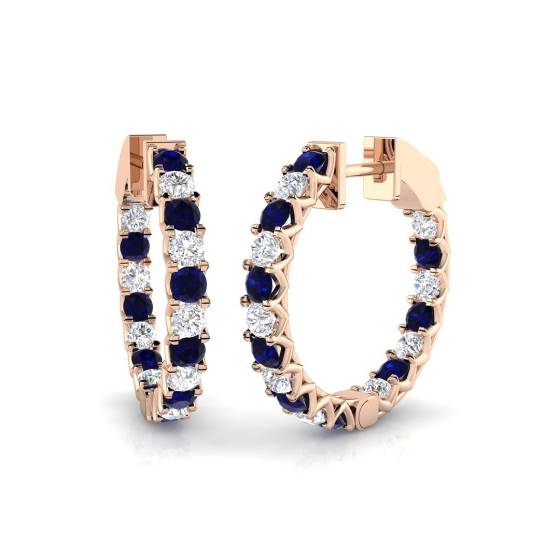 Runde Ohrringe mit blauem Saphir und Diamanten