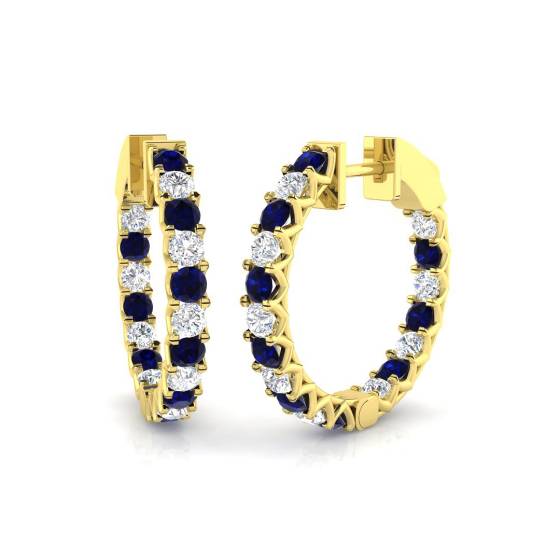 Runde Ohrringe mit blauem Saphir und Diamanten