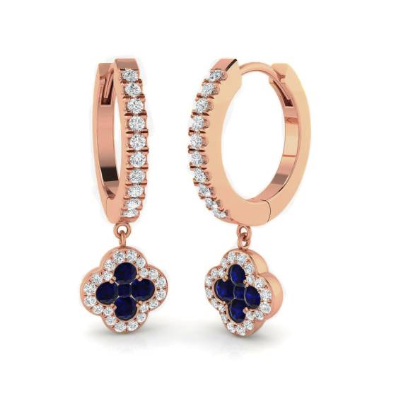Runde Ohrringe mit blauem Saphir und Diamanten