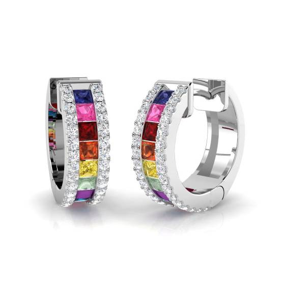 Runde Diamant- und Prinzess-Mehrstein-Creolen