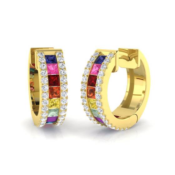 Runde Diamant- und Prinzess-Mehrstein-Creolen