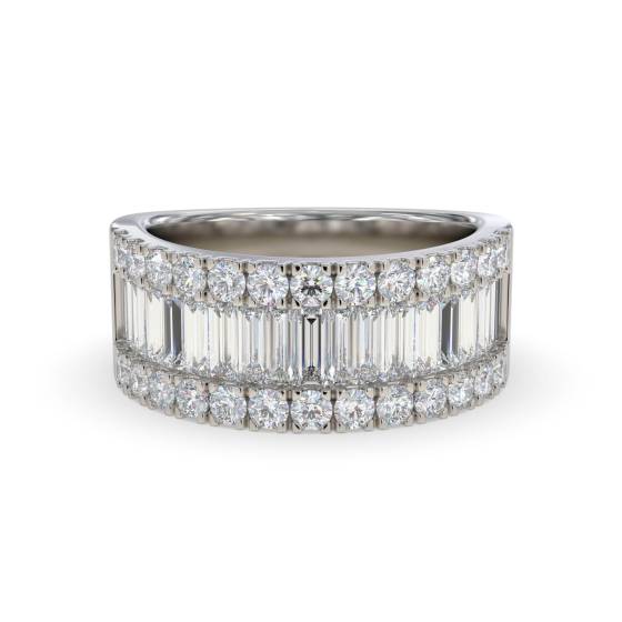 Mehrreihiger Ring mit 2,40 ct runden und Baguette-Diamanten